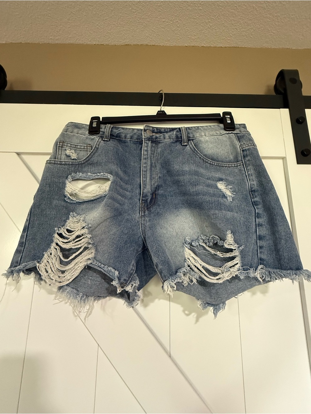 SHEIN Light Wash Distressed Ripped Denim Shorts